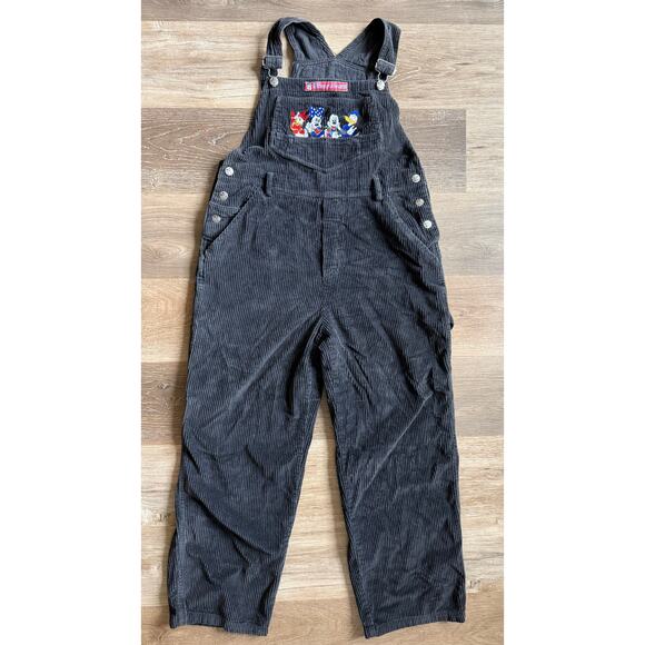 Mickey Unlimited Pants - Vintage 90s Mickey Unlimited Jerry Leigh Black Corduroy Overalls Size M Disney